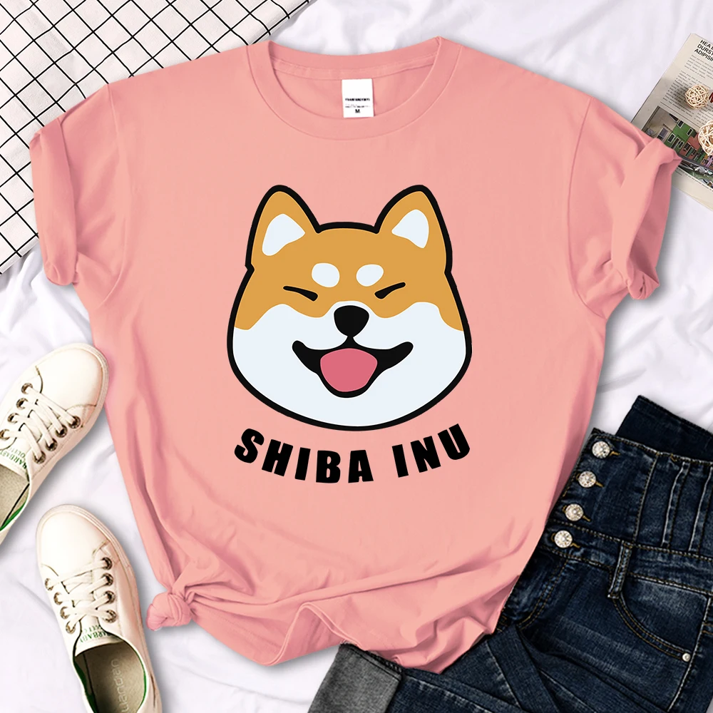 Cute Shiba Inu Letter Print women's T-shirt Travering Soft Tshirts Cartoons Oversize Short Sleeves Sports o-neck Female T Shirt
