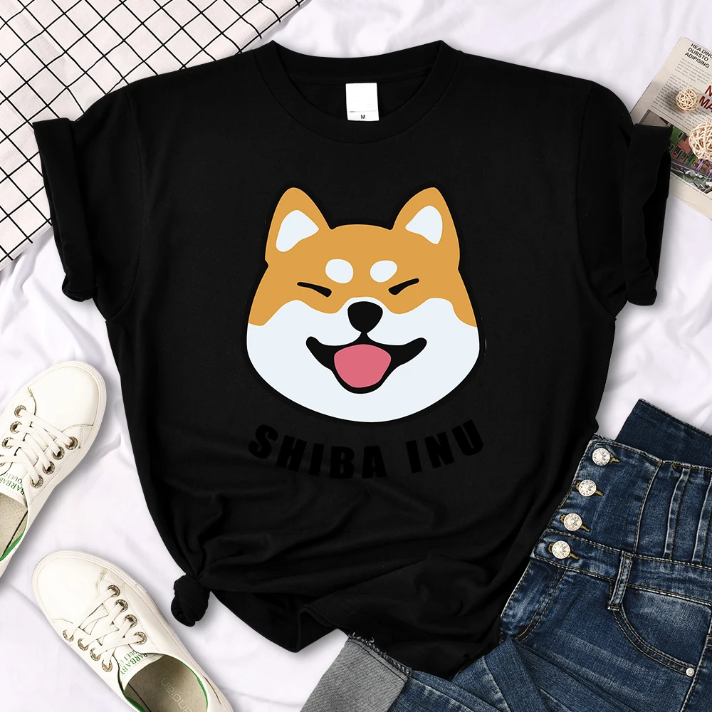 Cute Shiba Inu Letter Print women's T-shirt Travering Soft Tshirts Cartoons Oversize Short Sleeves Sports o-neck Female T Shirt
