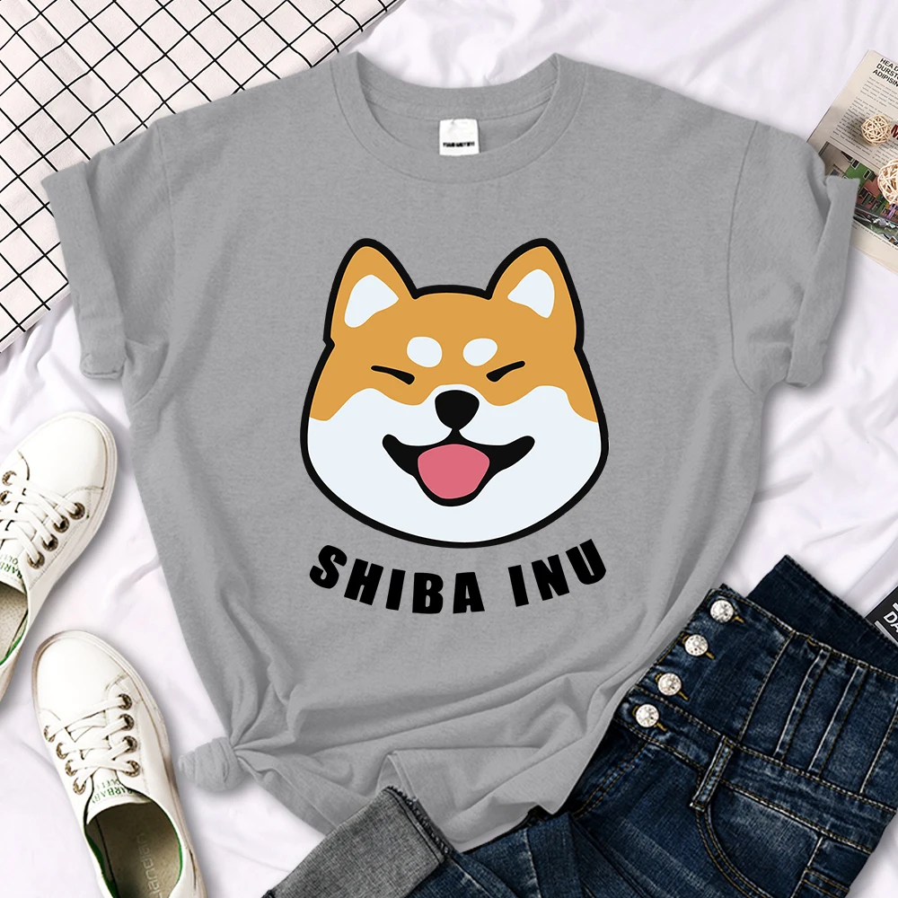 Cute Shiba Inu Letter Print women's T-shirt Travering Soft Tshirts Cartoons Oversize Short Sleeves Sports o-neck Female T Shirt