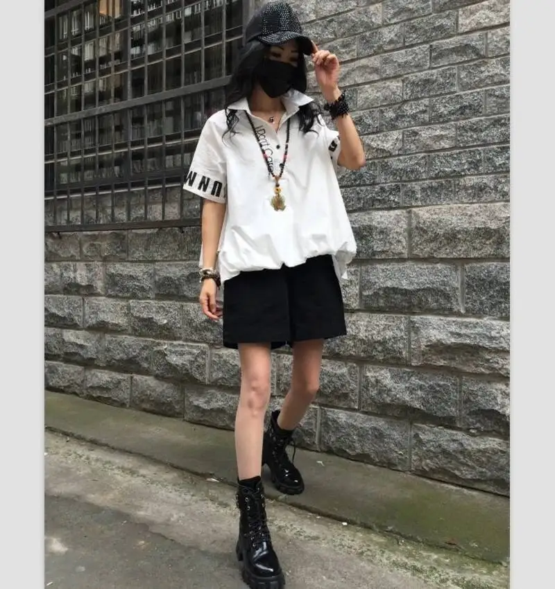 Amax luluE British Summer 2026 Design Ladies White Printed Vintage Blouses Womens Loose Short Sleeve Shirts Female Casual Tops