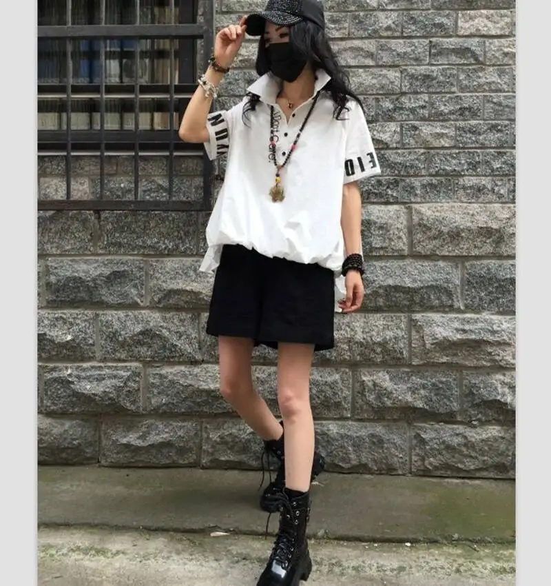 Amax luluE British Summer 2026 Design Ladies White Printed Vintage Blouses Womens Loose Short Sleeve Shirts Female Casual Tops