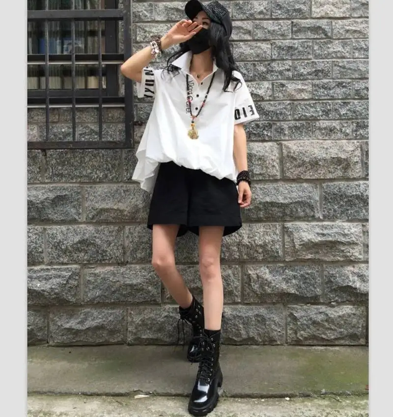 Amax luluE British Summer 2026 Design Ladies White Printed Vintage Blouses Womens Loose Short Sleeve Shirts Female Casual Tops