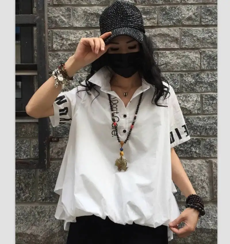 Amax luluE British Summer 2026 Design Ladies White Printed Vintage Blouses Womens Loose Short Sleeve Shirts Female Casual Tops