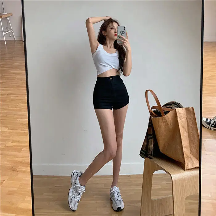 Sexy Hot High Waist Short Pants Women's Vintage Clothing Summer Korean Jean Denim Shorts Female Elastic Wide Leg Casual Fashion
