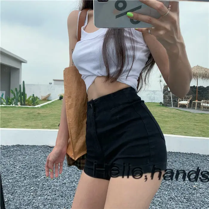 Sexy Hot High Waist Short Pants Women's Vintage Clothing Summer Korean Jean Denim Shorts Female Elastic Wide Leg Casual Fashion