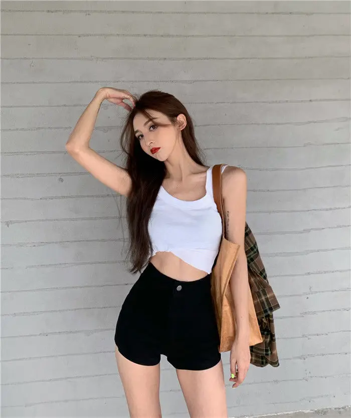 Sexy Hot High Waist Short Pants Women's Vintage Clothing Summer Korean Jean Denim Shorts Female Elastic Wide Leg Casual Fashion