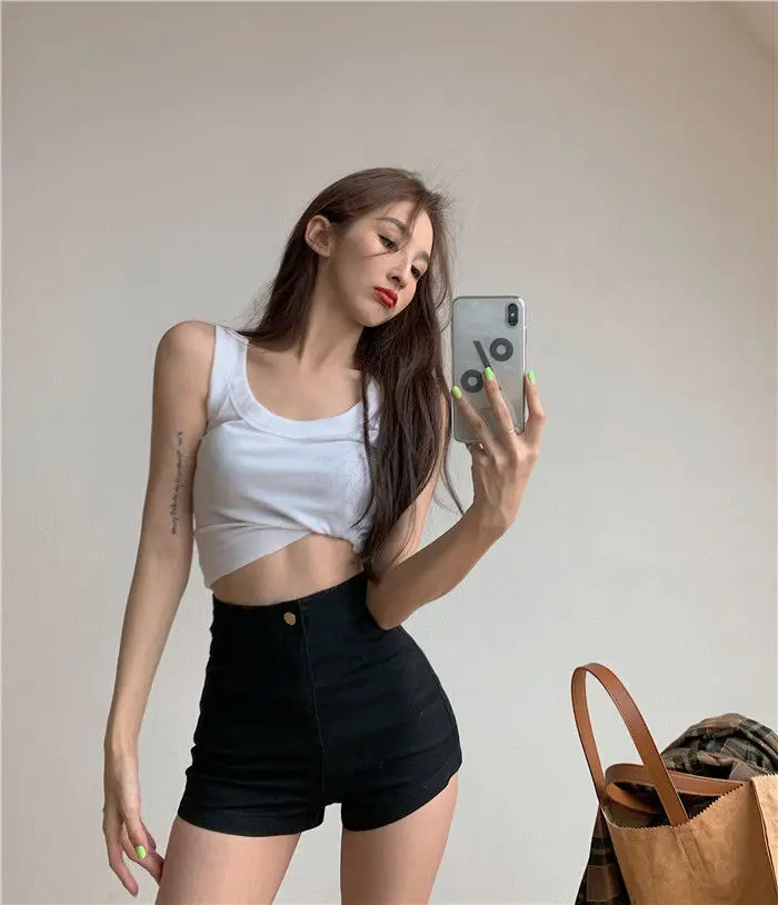 Sexy Hot High Waist Short Pants Women's Vintage Clothing Summer Korean Jean Denim Shorts Female Elastic Wide Leg Casual Fashion