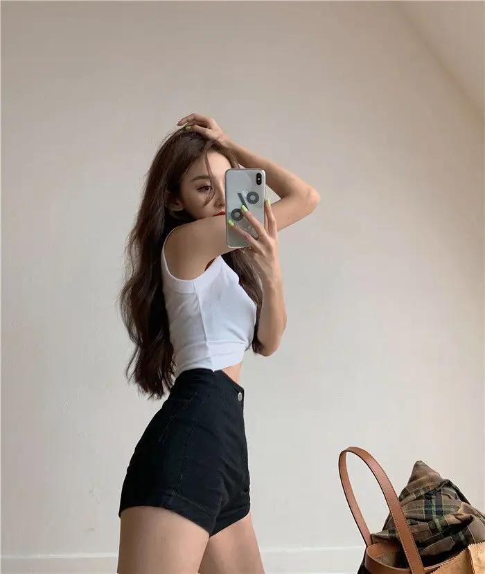 Sexy Hot High Waist Short Pants Women's Vintage Clothing Summer Korean Jean Denim Shorts Female Elastic Wide Leg Casual Fashion