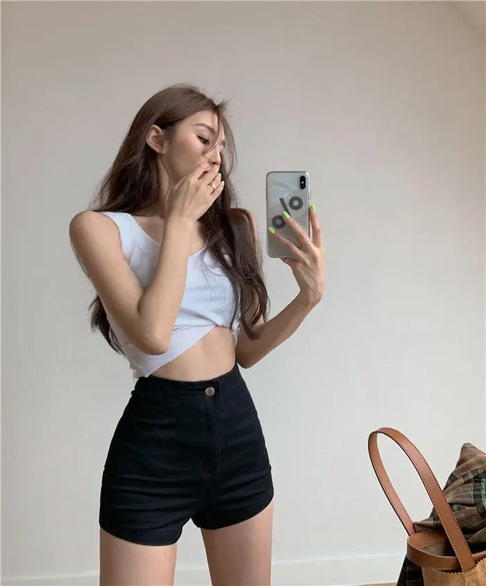 Sexy Hot High Waist Short Pants Women's Vintage Clothing Summer Korean Jean Denim Shorts Female Elastic Wide Leg Casual Fashion