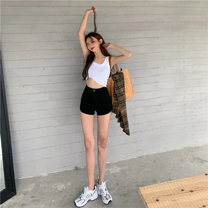 Sexy Hot High Waist Short Pants Women's Vintage Clothing Summer Korean Jean Denim Shorts Female Elastic Wide Leg Casual Fashion
