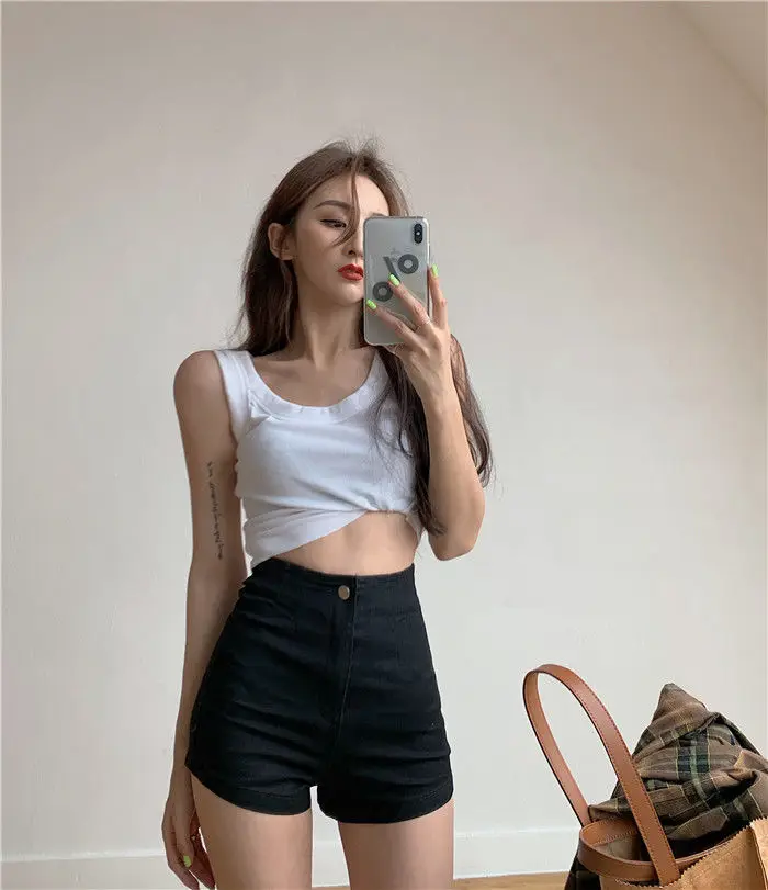 Sexy Hot High Waist Short Pants Women's Vintage Clothing Summer Korean Jean Denim Shorts Female Elastic Wide Leg Casual Fashion