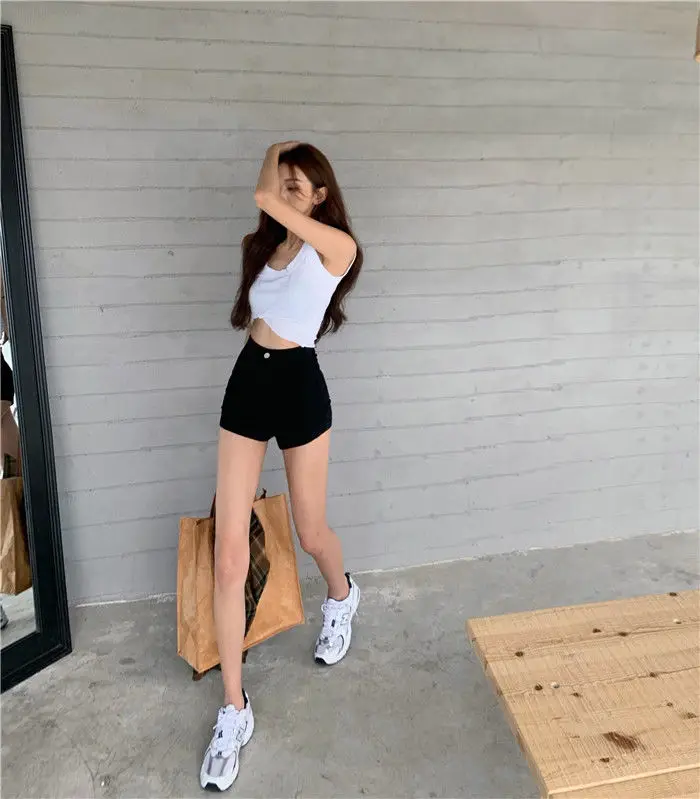 Sexy Hot High Waist Short Pants Women's Vintage Clothing Summer Korean Jean Denim Shorts Female Elastic Wide Leg Casual Fashion
