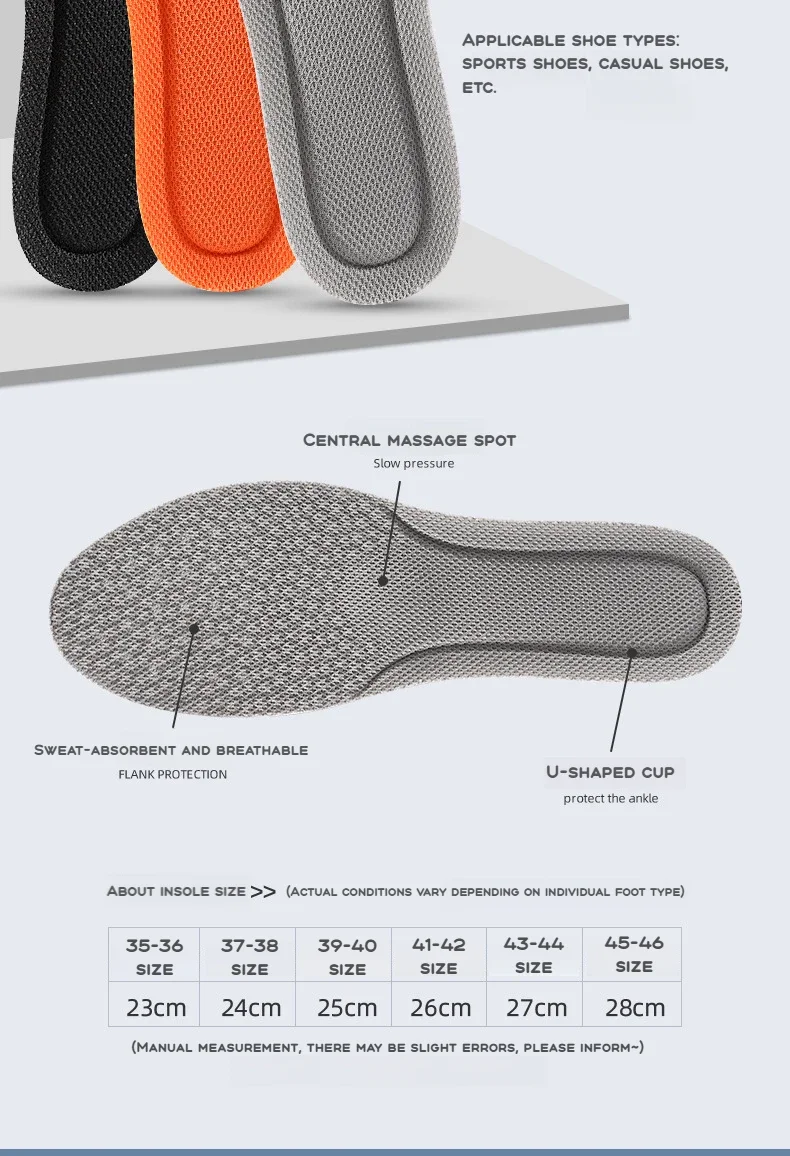 Orthopedic Memory Foam Sport Insoles Shoes Sole Cushion Running Shock-Absorbant Breathable Deodorization EVA Soft Pad