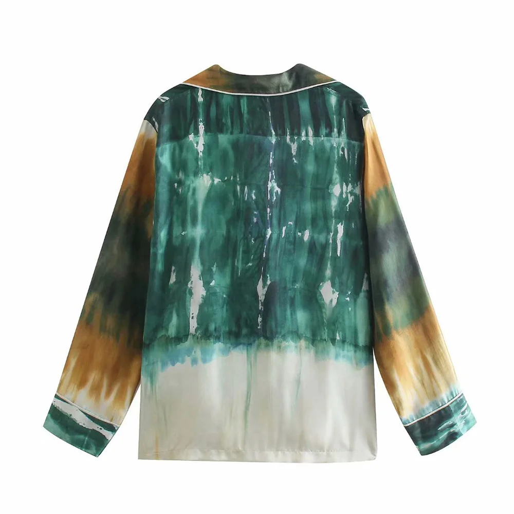 Klacwaya Za Women 2021 Summer Tie Dye Women Blouses Long Sleeve Loose Casual Blouses Vintage Female Shirts Blusas Chic