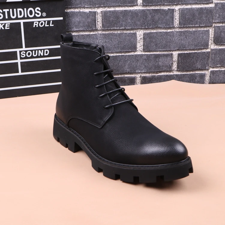 Korean designer mens leisure genuine leather boots black platform shoes vintage ankle boot autumn winter short botas masculinas