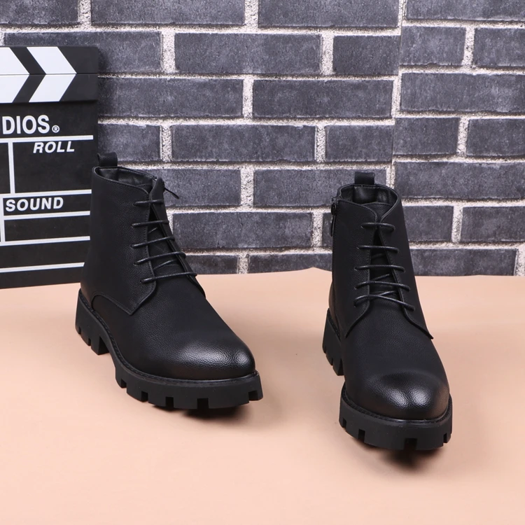 Korean designer mens leisure genuine leather boots black platform shoes vintage ankle boot autumn winter short botas masculinas