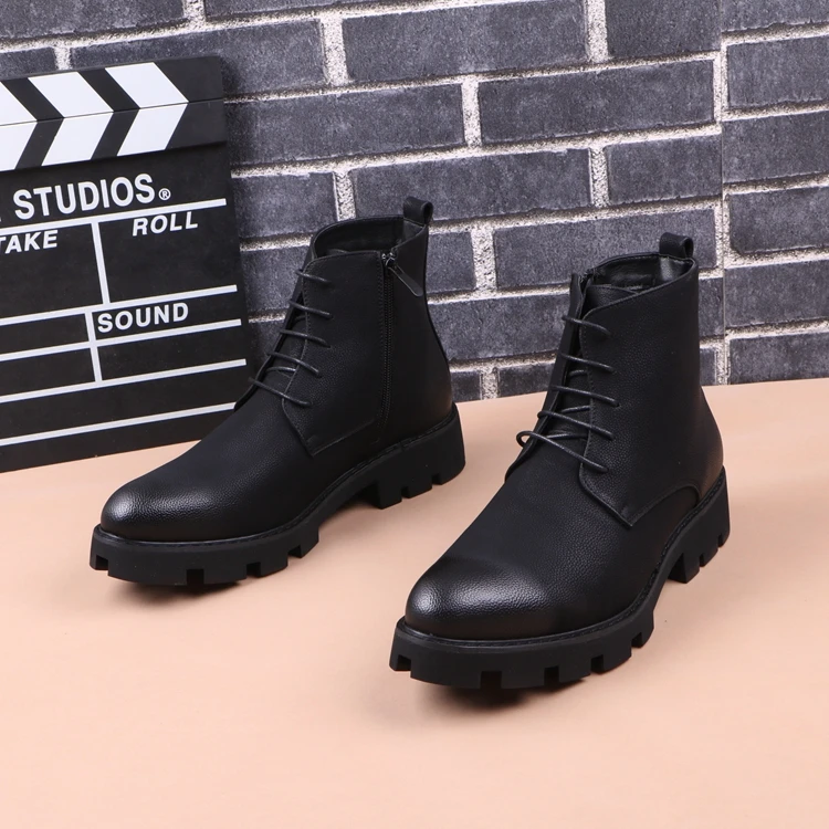 Korean designer mens leisure genuine leather boots black platform shoes vintage ankle boot autumn winter short botas masculinas