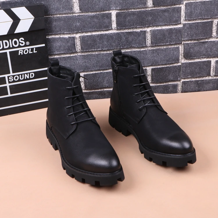 Korean designer mens leisure genuine leather boots black platform shoes vintage ankle boot autumn winter short botas masculinas