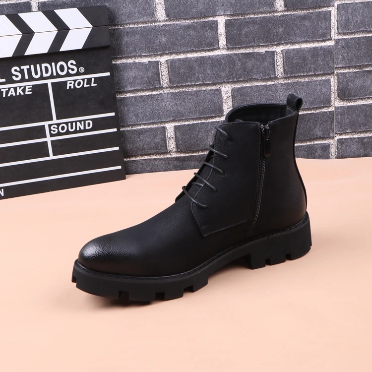 Korean designer mens leisure genuine leather boots black platform shoes vintage ankle boot autumn winter short botas masculinas
