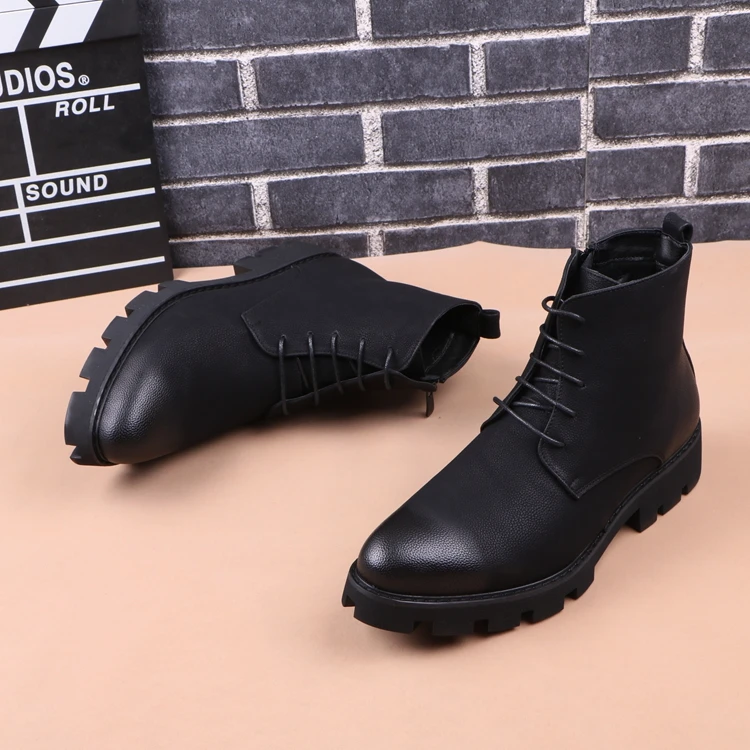Korean designer mens leisure genuine leather boots black platform shoes vintage ankle boot autumn winter short botas masculinas