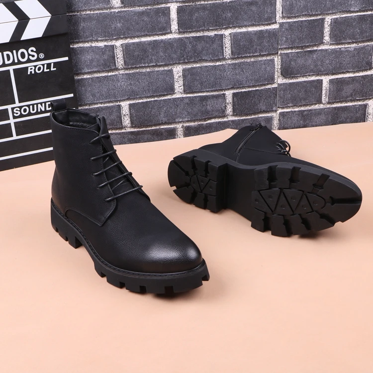 Korean designer mens leisure genuine leather boots black platform shoes vintage ankle boot autumn winter short botas masculinas