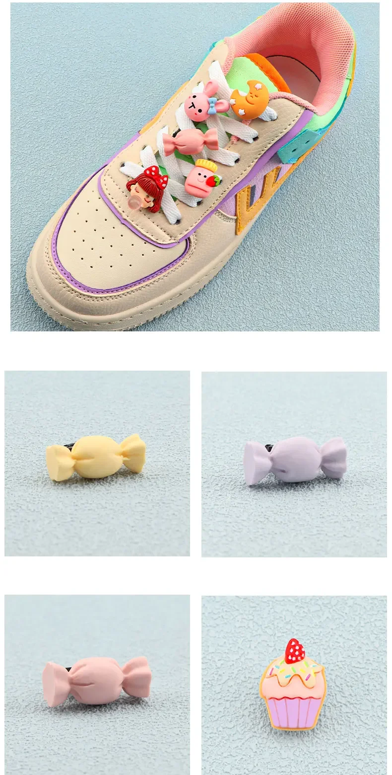 Shoelaces Decoration Clips Shoe Laces Buckle Cartoon Crown Cake Candy Macaron Color Shoes Accessories for Girl Children's 1PCS