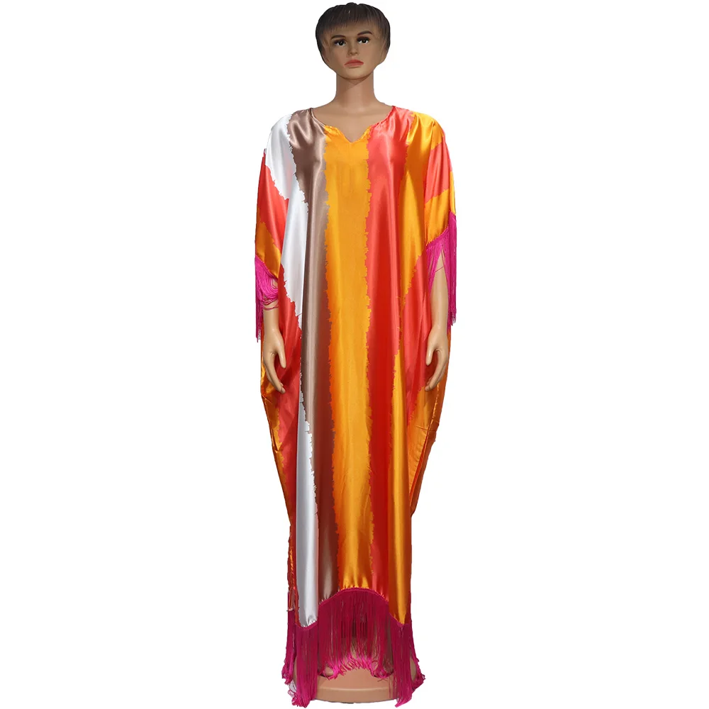African women's loose skirt comfortable artificial silk fabric stitching tassel fashion quality