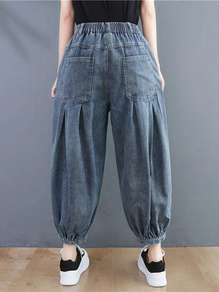 Amax luluE 2025 Spring Elastic Designer Vintage Denim Trousers European Style Women Loose Casual Harem Pants Punk Street Jeans