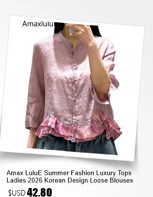 Amax LuluE 2026 Korean Summer Womens Fashion Loose Lace Shirts Casual Cotton Tops Ladies Classic Elegant Vintage Solid Blouses