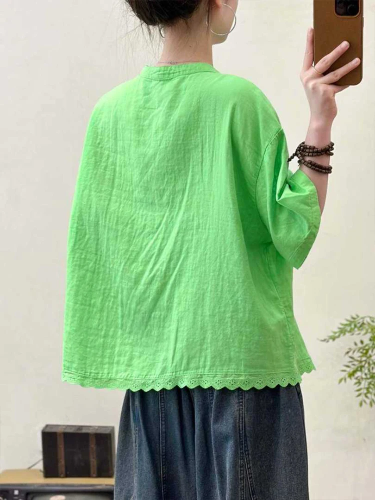 Amax LuluE 2026 Korean Summer Womens Fashion Loose Lace Shirts Casual Cotton Tops Ladies Classic Elegant Vintage Solid Blouses
