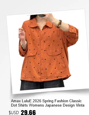 Amax LuluE 2026 Korean Summer Womens Fashion Loose Lace Shirts Casual Cotton Tops Ladies Classic Elegant Vintage Solid Blouses
