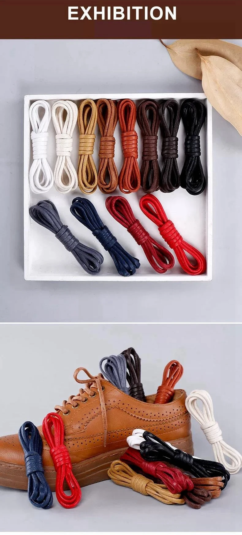 1 Pair Cotton Waxed Shoelaces Round Oxford Shoe Laces  Boots Laces Waterproof Leather Shoelace Women Men Shoes Accessories