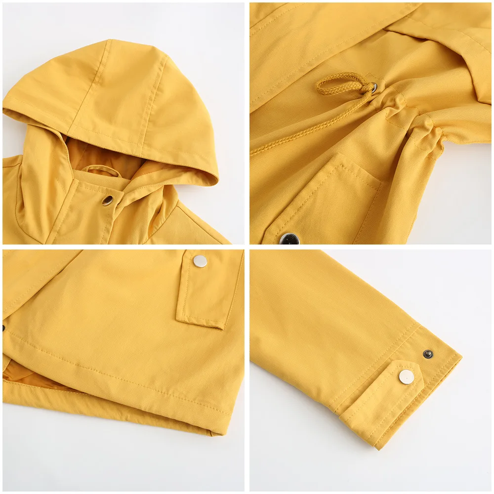 Women's Hooded Windbreaker Jacket Waterproof Zipper Long Sleeve Casual Coat Turndown Collar Pocket Outwear Autumn Jackets Women
