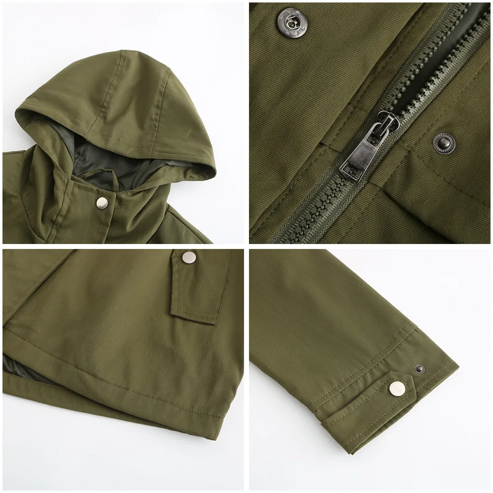 Women's Hooded Windbreaker Jacket Waterproof Zipper Long Sleeve Casual Coat Turndown Collar Pocket Outwear Autumn Jackets Women