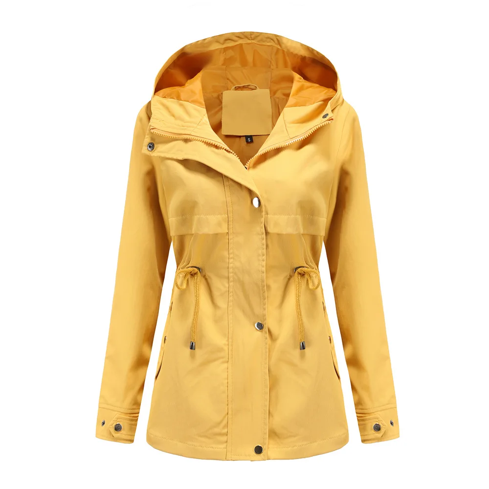 Women's Hooded Windbreaker Jacket Waterproof Zipper Long Sleeve Casual Coat Turndown Collar Pocket Outwear Autumn Jackets Women