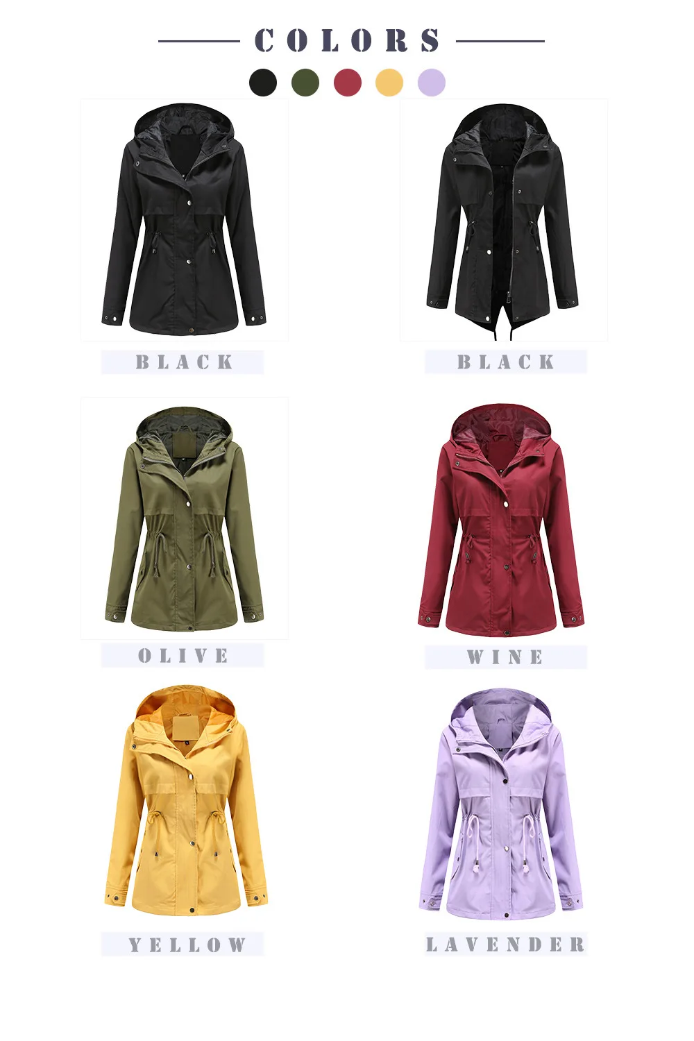 Women's Hooded Windbreaker Jacket Waterproof Zipper Long Sleeve Casual Coat Turndown Collar Pocket Outwear Autumn Jackets Women