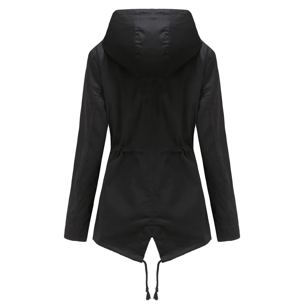 Women's Hooded Windbreaker Jacket Waterproof Zipper Long Sleeve Casual Coat Turndown Collar Pocket Outwear Autumn Jackets Women