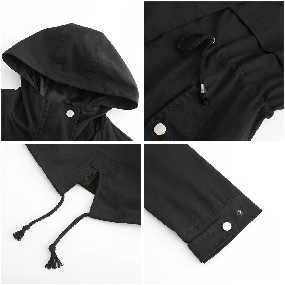 Women's Hooded Windbreaker Jacket Waterproof Zipper Long Sleeve Casual Coat Turndown Collar Pocket Outwear Autumn Jackets Women