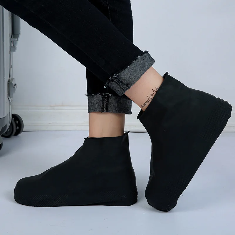 Rain Boots Waterproof Shoe Cover Silicone Unisex Outdoor Solid Waterproof Non-Slip Non-slip Wear-Resistant Reusable Shoe Cover