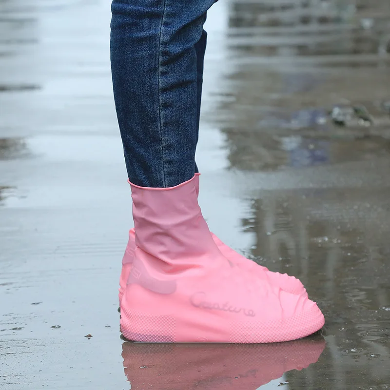 Rain Boots Waterproof Shoe Cover Silicone Unisex Outdoor Solid Waterproof Non-Slip Non-slip Wear-Resistant Reusable Shoe Cover