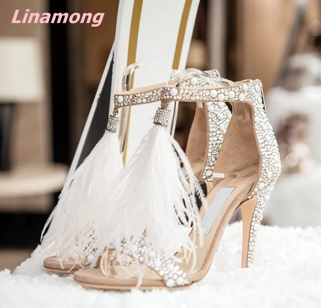 2024 Summer Pearl Women Sandals Cover Thin High Heel Sexy Genuine Leather Sweet Zipper Open Toe Comfortable Party Wedding Shoes