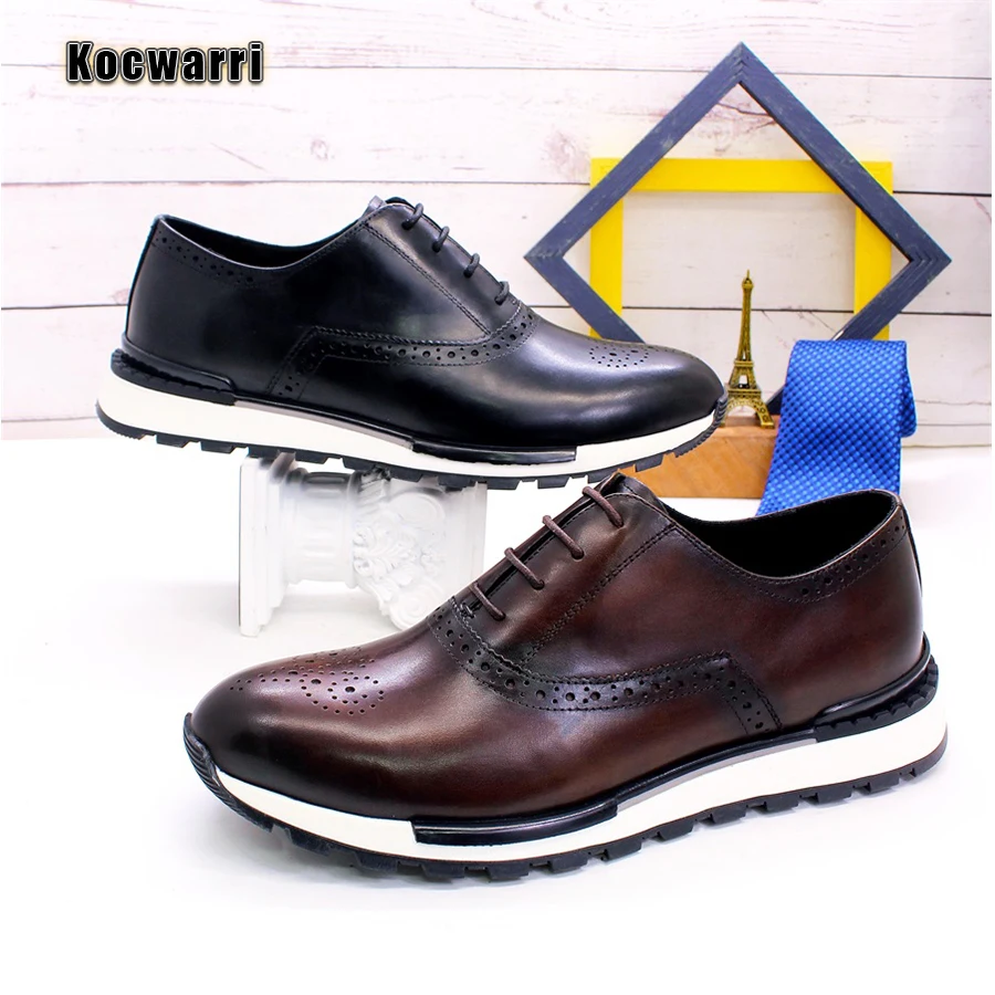 Casual Men's Leather Shoes Genuine Leather Comfortable Fashion Sneakers Handmade Sequin Casual Shoes Dating Banquet Men's Shoes