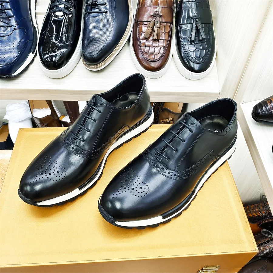 Casual Men's Leather Shoes Genuine Leather Comfortable Fashion Sneakers Handmade Sequin Casual Shoes Dating Banquet Men's Shoes