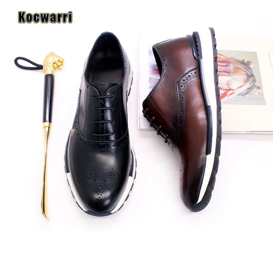 Casual Men's Leather Shoes Genuine Leather Comfortable Fashion Sneakers Handmade Sequin Casual Shoes Dating Banquet Men's Shoes
