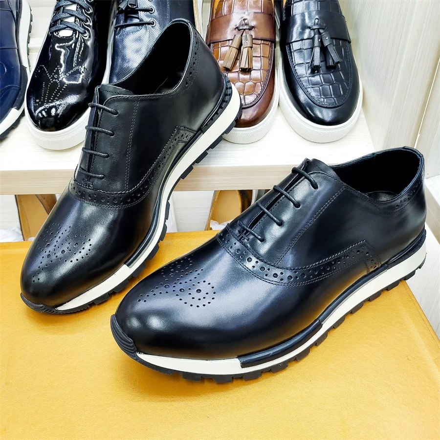 Casual Men's Leather Shoes Genuine Leather Comfortable Fashion Sneakers Handmade Sequin Casual Shoes Dating Banquet Men's Shoes