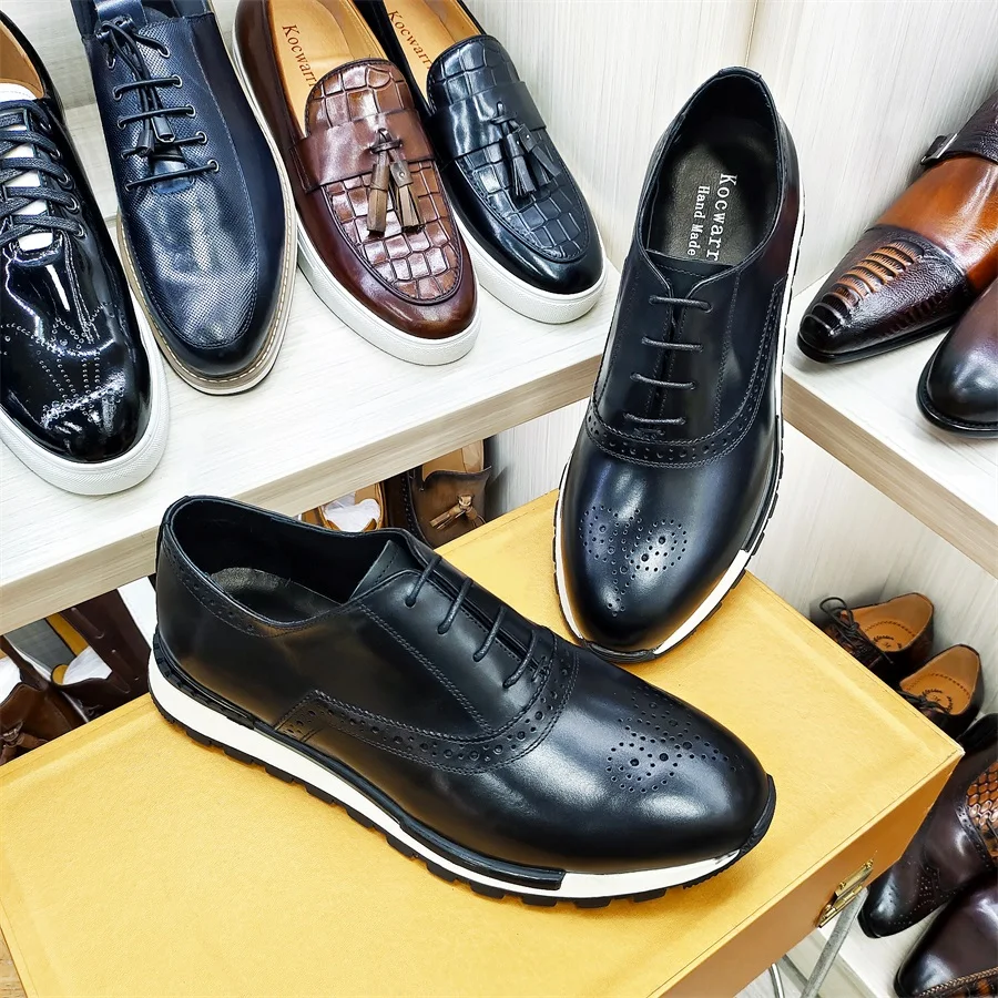 Casual Men's Leather Shoes Genuine Leather Comfortable Fashion Sneakers Handmade Sequin Casual Shoes Dating Banquet Men's Shoes