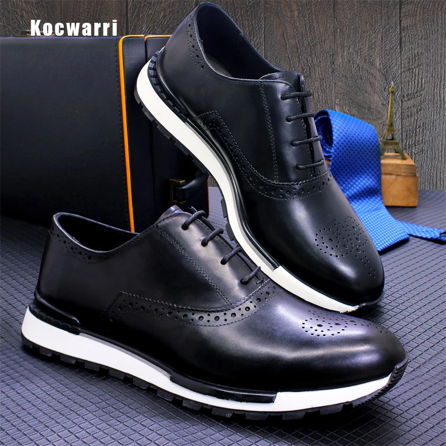 Casual Men's Leather Shoes Genuine Leather Comfortable Fashion Sneakers Handmade Sequin Casual Shoes Dating Banquet Men's Shoes