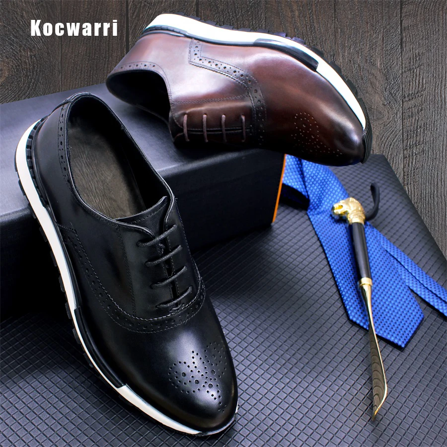 Casual Men's Leather Shoes Genuine Leather Comfortable Fashion Sneakers Handmade Sequin Casual Shoes Dating Banquet Men's Shoes