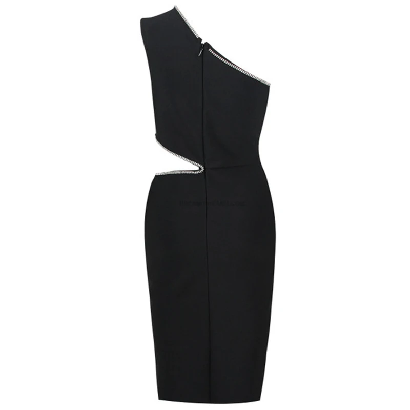 2022 New Summer Women One Shoulder Bandage Dress Sexy Sleeveless Hollow Out Diamonds Club Celebrity Bodycon Party Mini Dresses