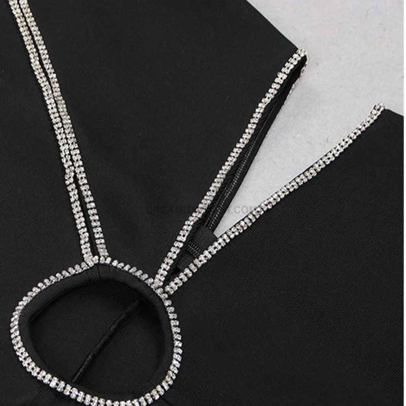 2022 New Summer Women One Shoulder Bandage Dress Sexy Sleeveless Hollow Out Diamonds Club Celebrity Bodycon Party Mini Dresses